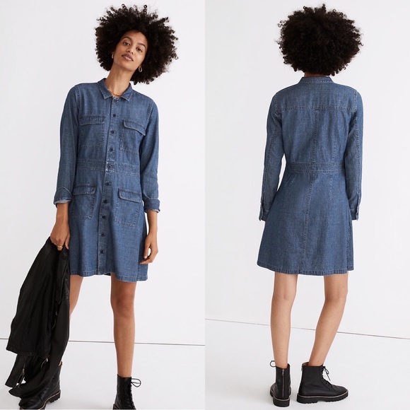 Madewell Denim Chambray Utility Button-up Collared Shirtdress - Picture 2 of 6
